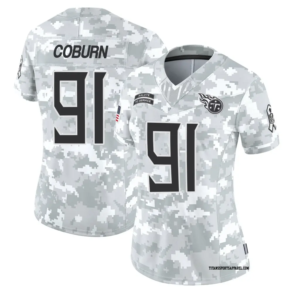 Limited Arctic Camo Women's Keondre Coburn Tennessee Titans 2024 Salute to Service Jersey